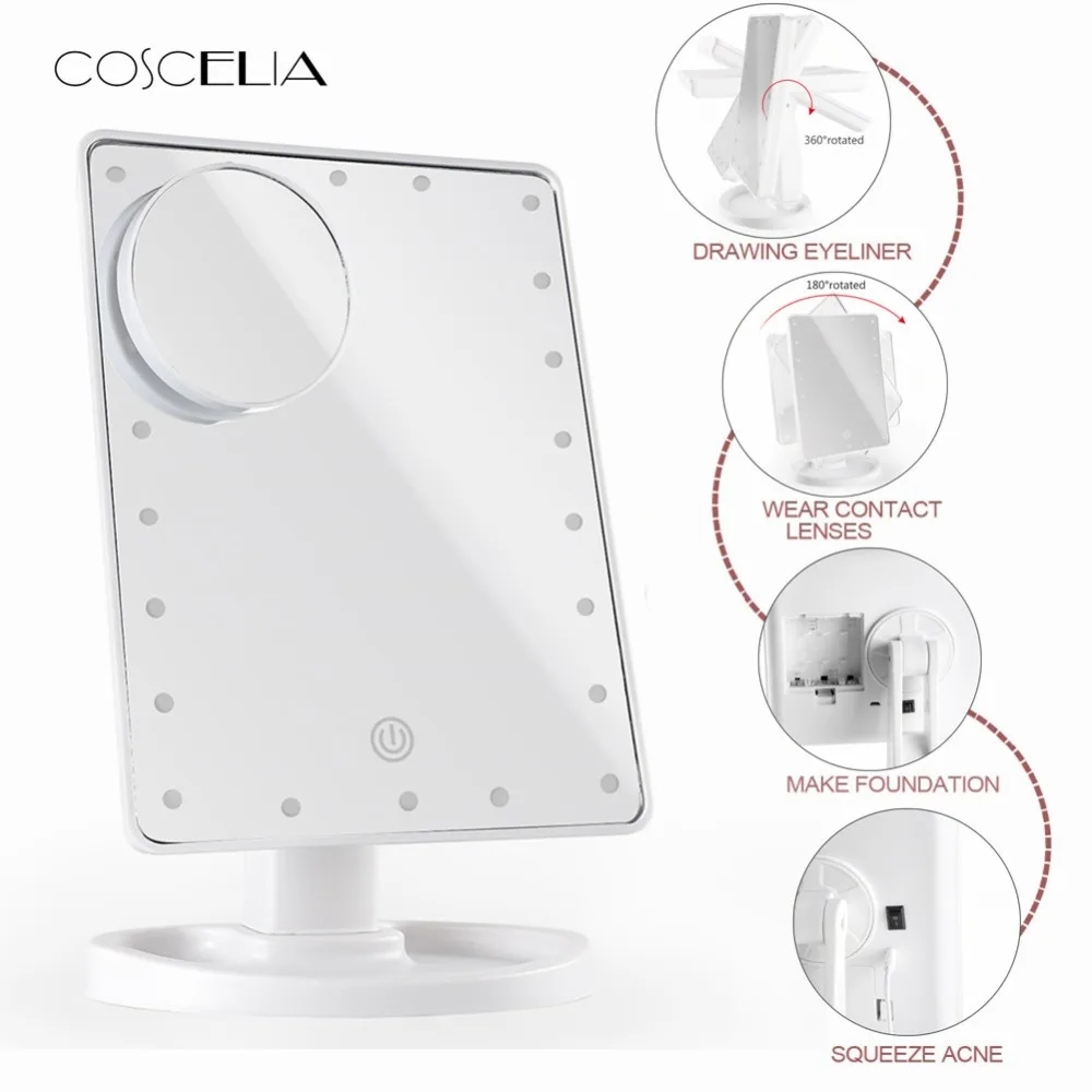 

LED Professional Lighted Makeup Mirrors With Adjustable LED Light 22 Touch Screen Mirrors For Beauty Makeup Eyelash Brush