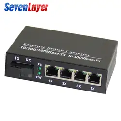Гигабитный Ethernet коммутатор Ethernet волоконно-оптический медиаконвертер одномодовый 4 RJ45 1 волоконный порт 10/100/1000 м