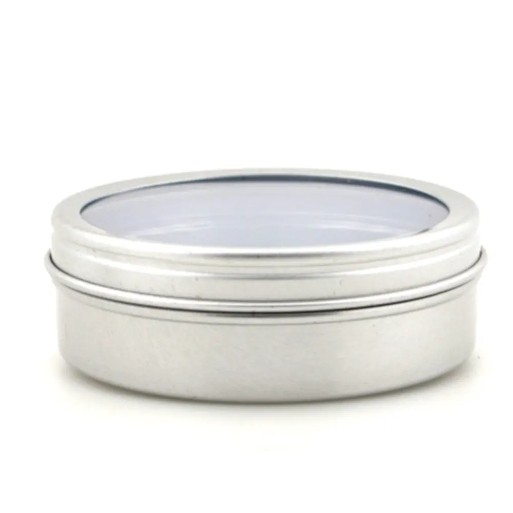 

80ml empty round aluminium, metal,Container,case,jar, pot, Balm Tins with Clear View Window lid