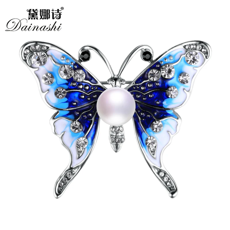 

2017 Autumn Noble Butterfly Elegant Pearl Brooch Pins, Three Colors Zircon Brooch Set Natural Pearl Vintage Brooch Jewelry Gifts
