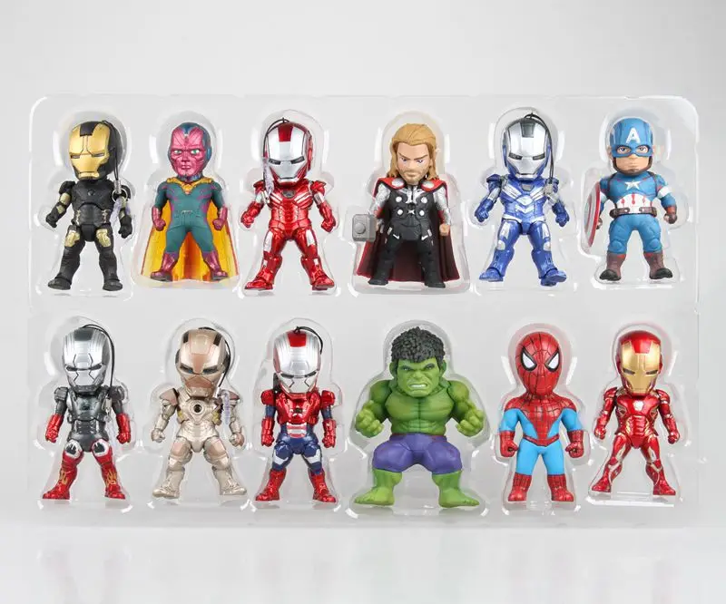 

Marvel Figures 12pcs/set Super Hero Series Ironman Hulk Spiderman Captain America Thor Toy With Box 9cm
