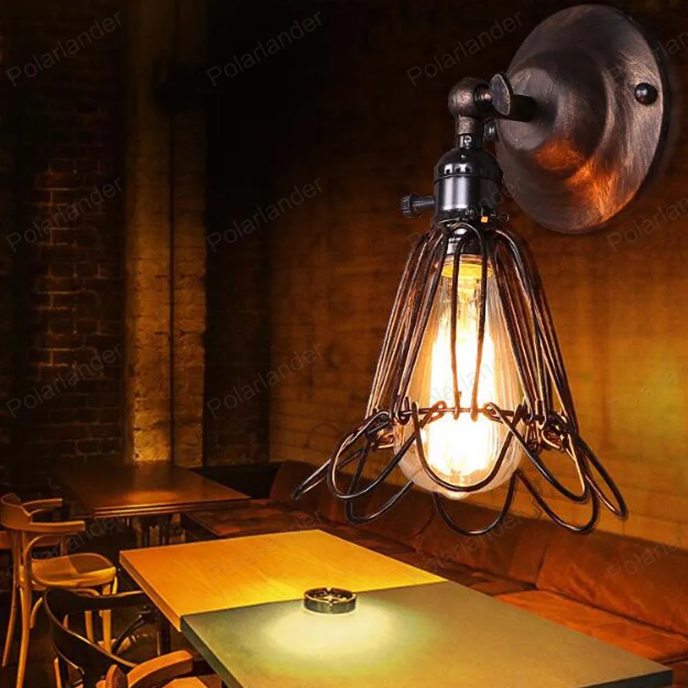 

Simple American Vintage birdcage Wall Lamps Loft Wall Lights For Art Gallery/ Bar/ Restaurant E27 black iron light