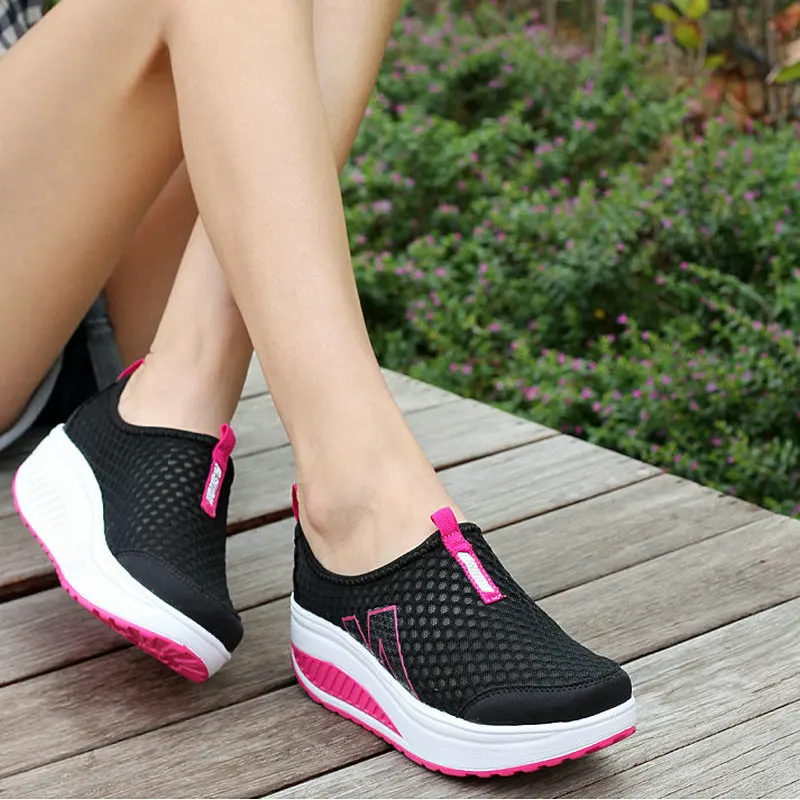 

Fashion Women Height Increasing shoes Summer Breathable mesh Wedges Sneakers Platform Shoes Woman Shallow mouth Casual Shoes