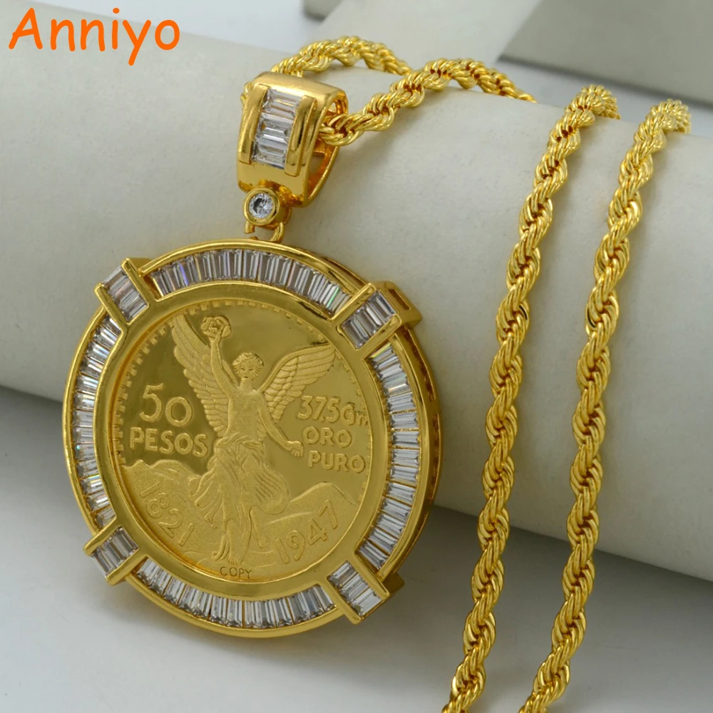 Anniyo Mexican Peso Coin Necklace for Women/Men Gold Color/Copper With