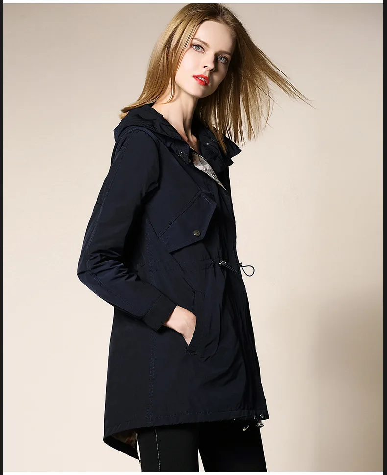 

BURDULLY High Quality New 2018 Spring Autumn Brand Hooded women loose Large size middle Long section Trench Coat
