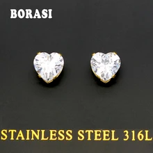 Высококачественные Кристальные серьги в форме сердца, элегантные и очаровательные серьги-гвоздики с кубическим цирконием в форме сердца для женщин и девушек, ювелирные изделия для пирсинга