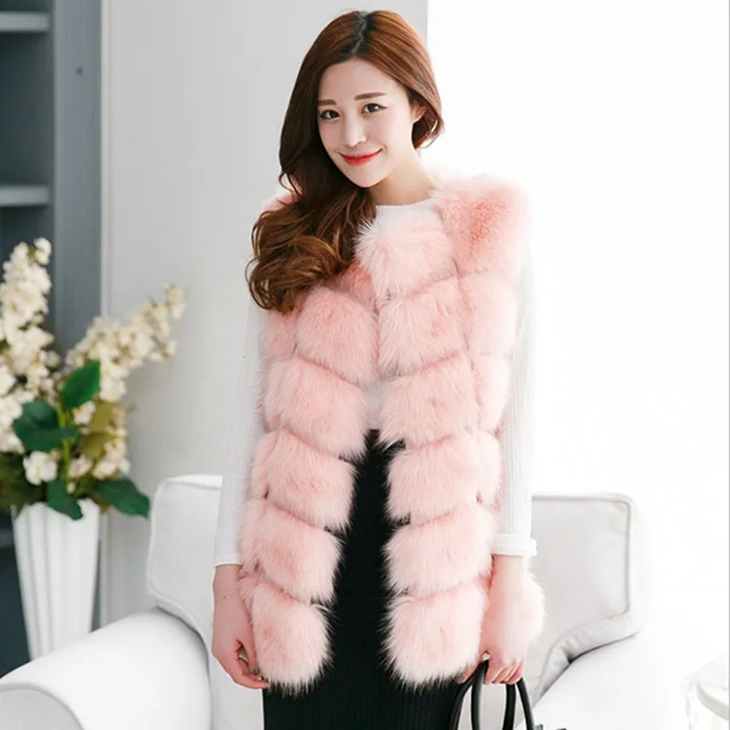 Dreawse S-4XL Female Fur Waistcoat Winter Warm Faux Fox Fur Vest Women High-Grade O-Neck Long Fur Coat Cardigan Mujer MZ1657