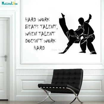 

Diligent Practice Karate School Wall Sticker Decoration Kids Boys Removable Vinyl Work Hard Kongfu Murals Removable YT1739