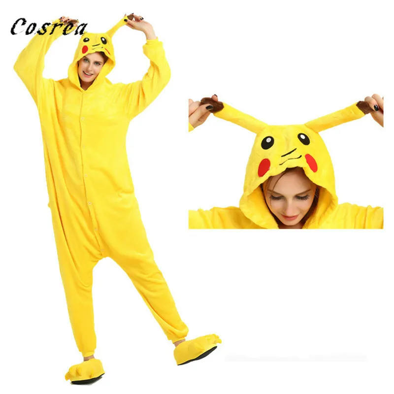 

Anime Pokemon Onesie Pocket Monster Women Pikachu Shoes One Piece Pajamas Flannel Sleepwear Jumpsuit Clothes Cosplay Costumes