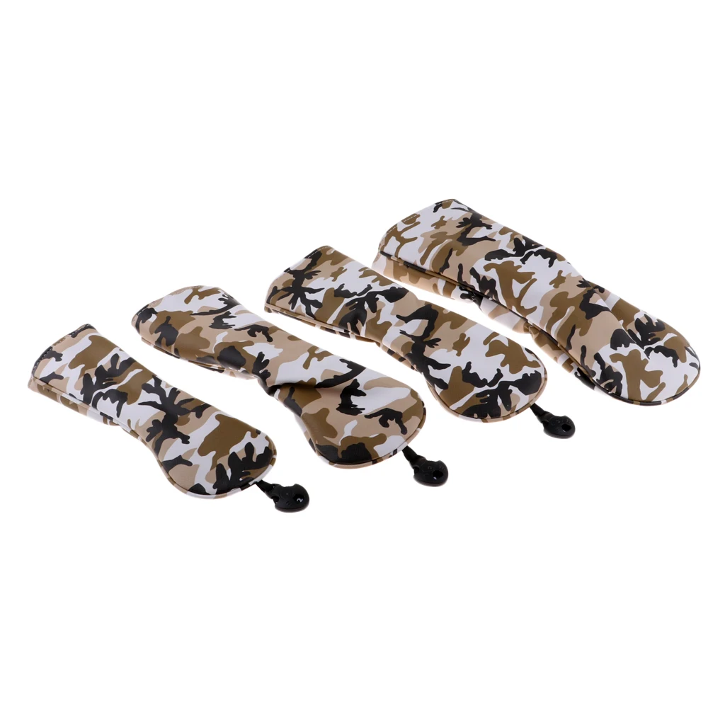 4Pcs PU Golf Head Covers for #1 Driver #3 #5 Fairway Woods Clubs Headcovers & Interchangeable No. Tag - Camouflage Pattern