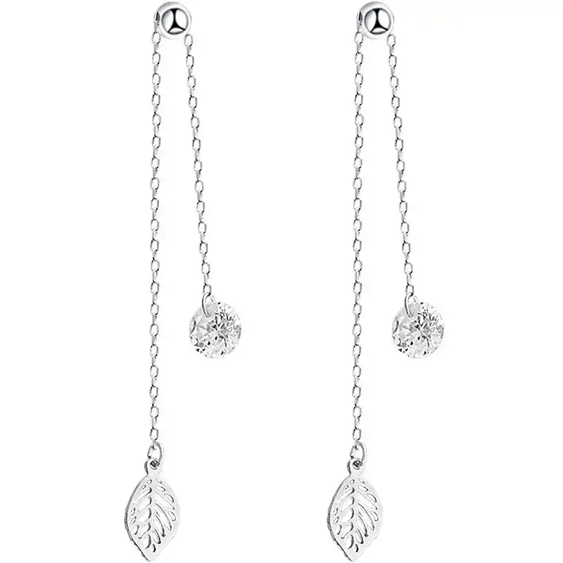 925 пробы серебряные серьги гвоздики комплект дрель длинные уши линии Листья для женщин модные украшения