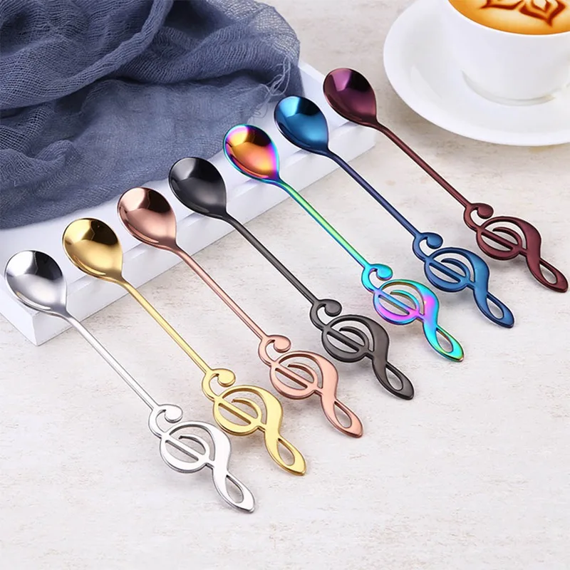 

1 PCS Stainless Steel Spoon Coffee Note Shape Music Theme Tea Stirring Spoon Small Ice Cream Dessert Scoop Creative Flatware