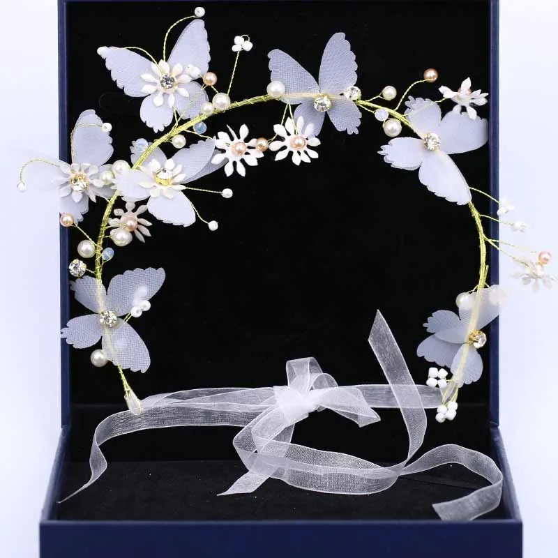 

Delicate Metal Headbands For Women Butterfly Flower Head band Hairband Ribbon Hair Jewelry Wedding Bride hair accessories Tiaras
