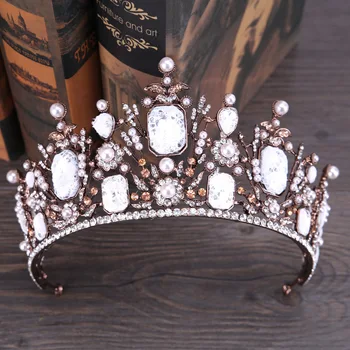 

Vintage Lace Crystal Baroque Bridal Tiaras Crowns Headpiece For Women Pearls Wedding Bride Hair Jewelry Accessories Hairbands