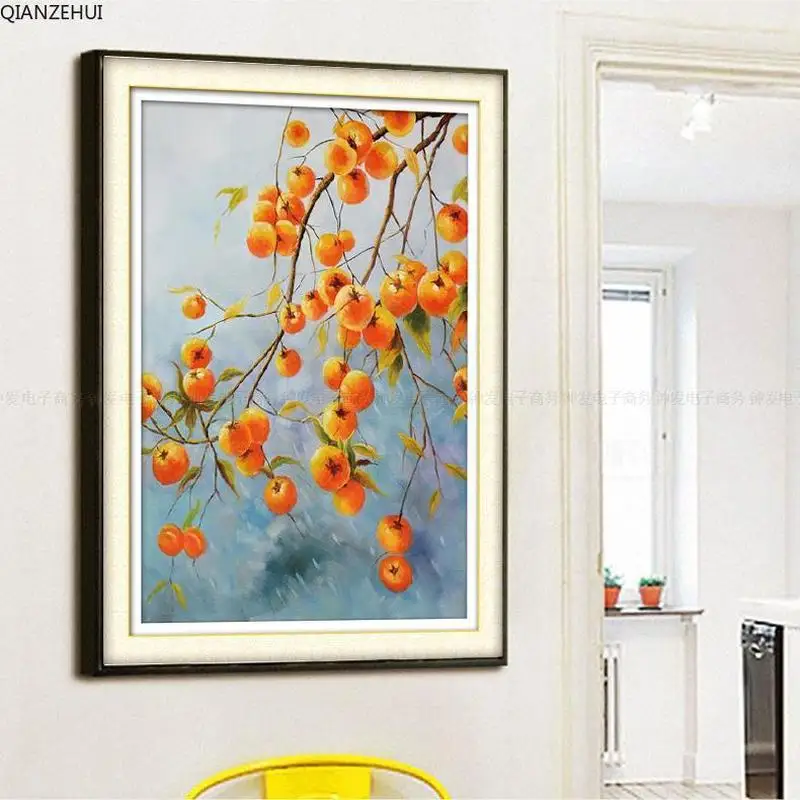 

QIANZEHUI Needlework,DIY Printed Bedroom living room oranges Cross stitch,Set For Embroidery kit Full embroidery Cross-Stitching