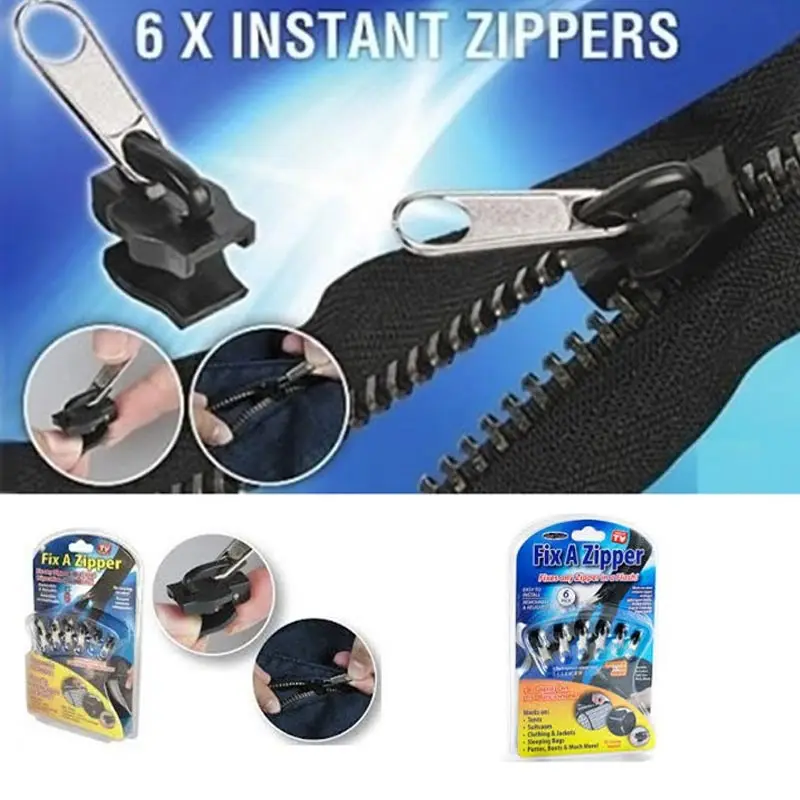 

6 PCS/Set Universal Instant Fix Zipper Repair Kit Replacement Zip Slider Teeth Rescue New Design Zippers