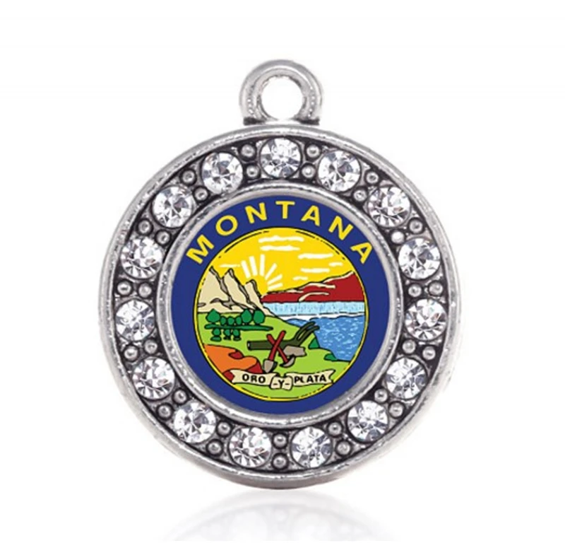 

your style hometown Rhinestone pendants for MONTANA FLAG CIRCLE CHARM rhodium plating