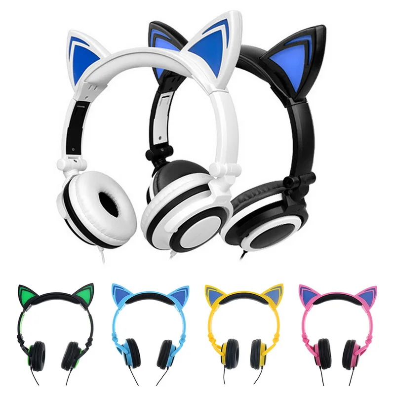 LED Cat Ear Wired Headphone Big Gaming Luminous Earphone Headset With Microphone For iPhone Samsung Computer Phone Headfone Girl