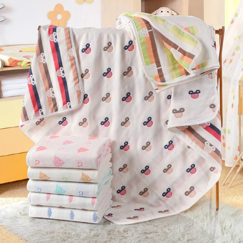 

6 layers Muslin Cotton Baby Blanket Newborn Soft baby quilt for crib stroller car aircraft 110cmX110cm(43"X43")