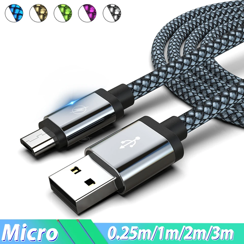 1/2/3 м Микро usb-кабель телефон Android Зарядное устройство кабель для зарядки Micro USB зарядка через usb провод шнур для Xiaomi Redmi 5 Plus 7A 7 6 6A S2