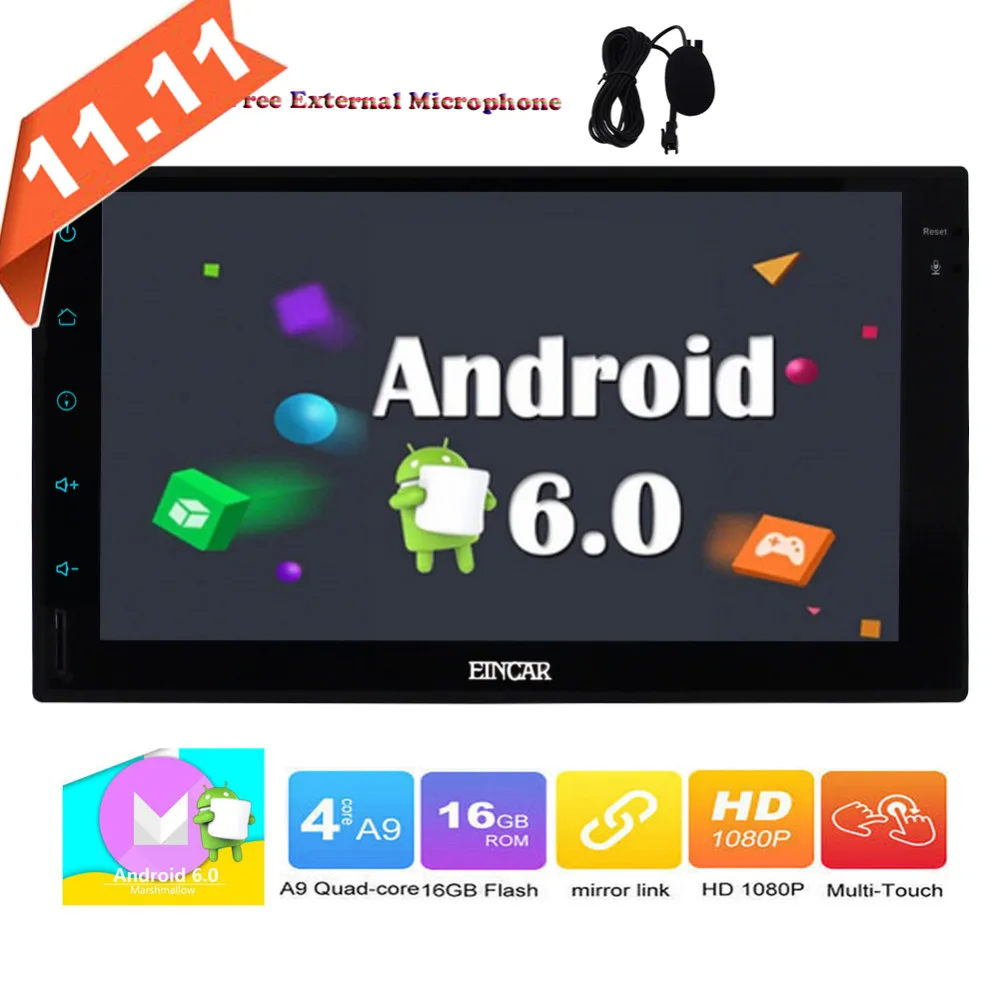 Car stereo audio video radio player GPS Navigation Android 6.0 Double Din 7inch Bluetooth Steering Wheel Control AV Output WIFI