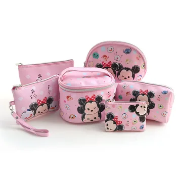 

1 pc Disney Minnie Mouse portable cosmetic make up bag multi-purpose storage tsum coin cartoon purse handbag Makeup PU leather