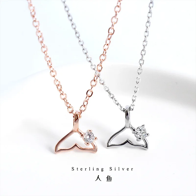 

S925 Sterling Silver Dolphin Tail Pendant Korean-Style Ins Temperament Simple Girls Mini Mermaid Clavicle Necklace Jewelry