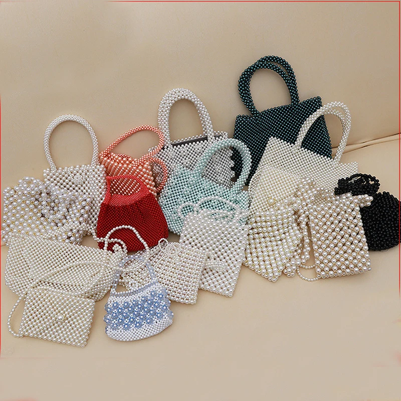 

Colorful Hand-woven Pearl Bags Handmade Beaded Handbag Crossbody Bag Designer Bags Famous Brand Women Bags 2019 Bridal Clutch