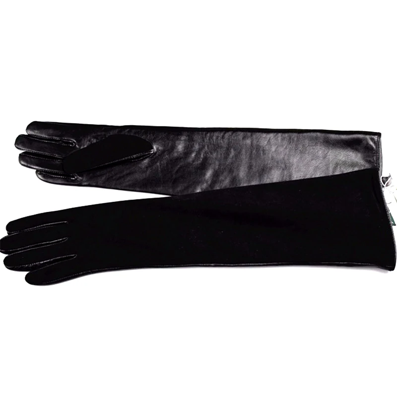 Long leather gloves female sheepskin glove over elbow length straight style suede gloves velvet lining free shipping