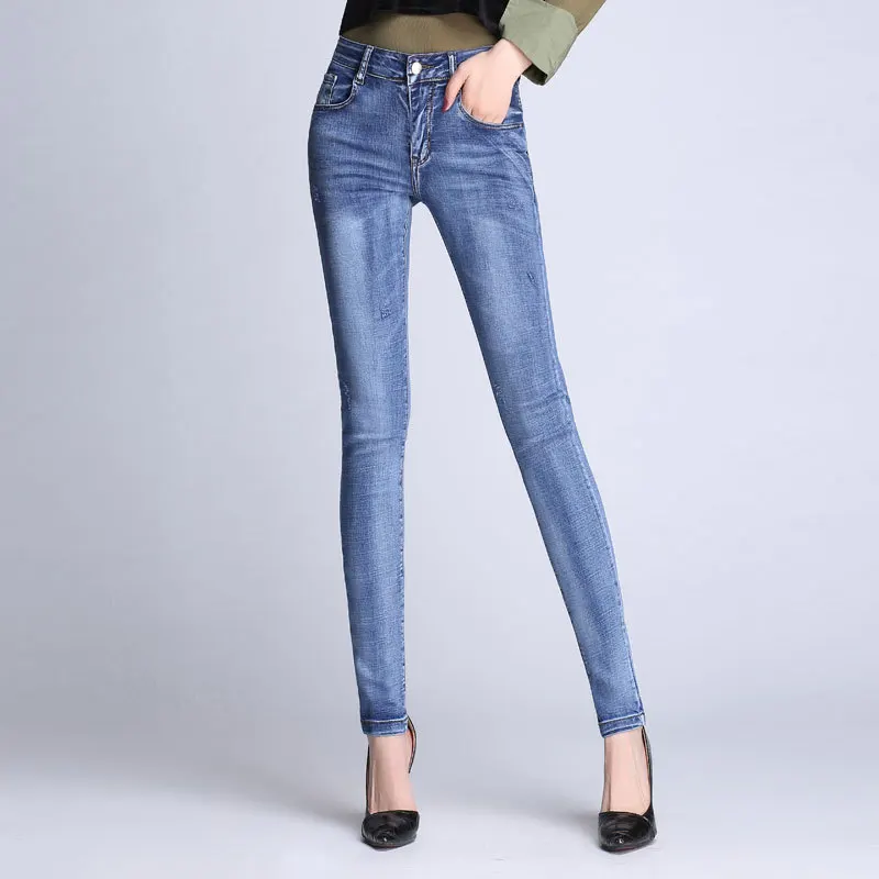 GEJIAN Female Washed Denim Skinny Pencil Pants plus size jeans Women Mom Jeans High Waist Jeans skinny jeans woman