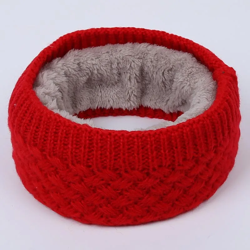 Winter new children's knitted bib men's outdoor warm scarf ladies velvet comfort fabric thickening unisex slouchy beanie hijabs - Цвет: Crimson