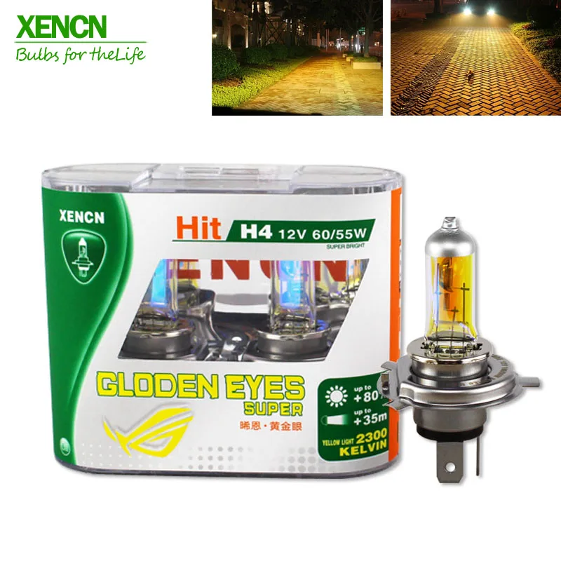 XENCN H4 12 В 60/55 Вт P43t 2300 К золотые глаза супер желтый более яркий свет галогенных ламп автомобиля фары Бесплатная доставка 2 шт. - изображение