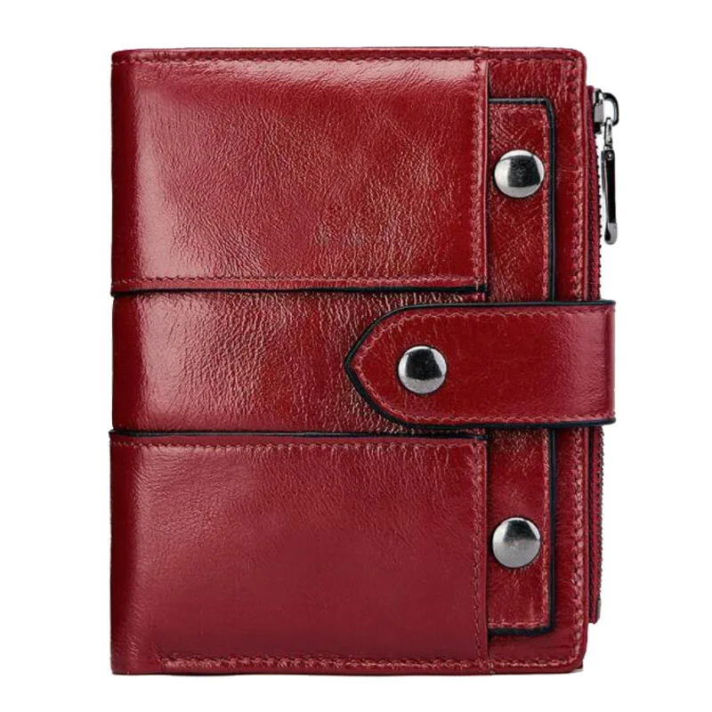

Western Rfid Genuine Leather Women Short Wallet Hasp Zipper Design Cow Leather Women Purse
