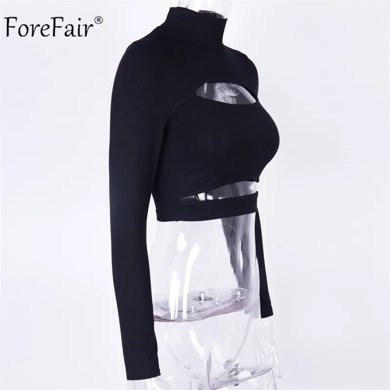 Forefair Turtleneck Cut Out Sexy Crop Top Women Autumn 2018 Cropped Top White Black Winter Long Sleeve Shirt Women