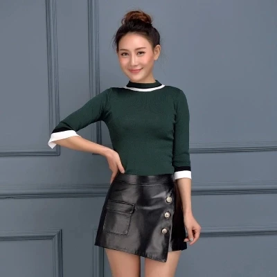 

Irregular Leather skirt A-line Wrap Hip Skirt