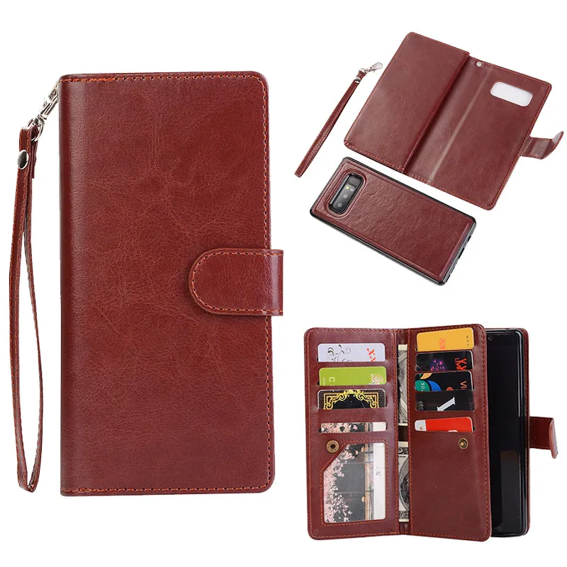 

9 Cards Wallet Leather Case For Samsung Galaxy Note 8 S9 S8 Plus S7 S6 Edge Case Multi-function Magnet Removable Flip Cover Bags