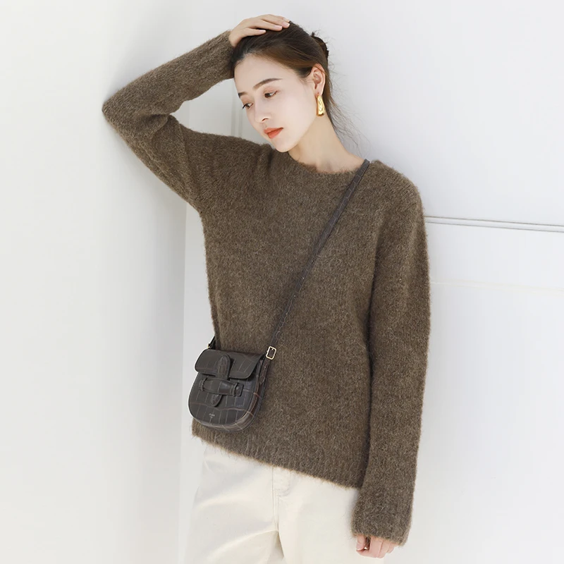 WHITE ISLAND Plush Alpaca Sweater Women Pullover Autumn Winter 2018 New Round Collar Thick Bottom Shirt Knitted Tops 8322 | Женская