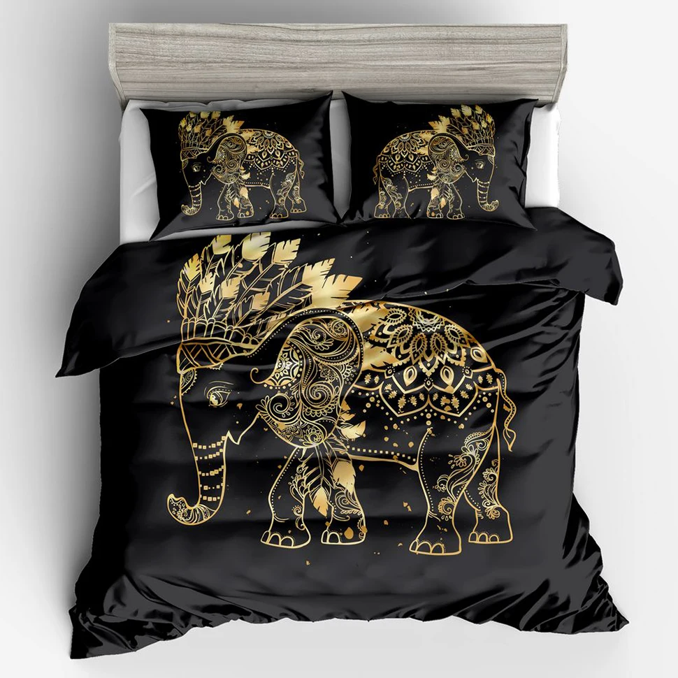Aliexpress.com : Buy Bohemian Black Gold Elephant 3d Duvet ...