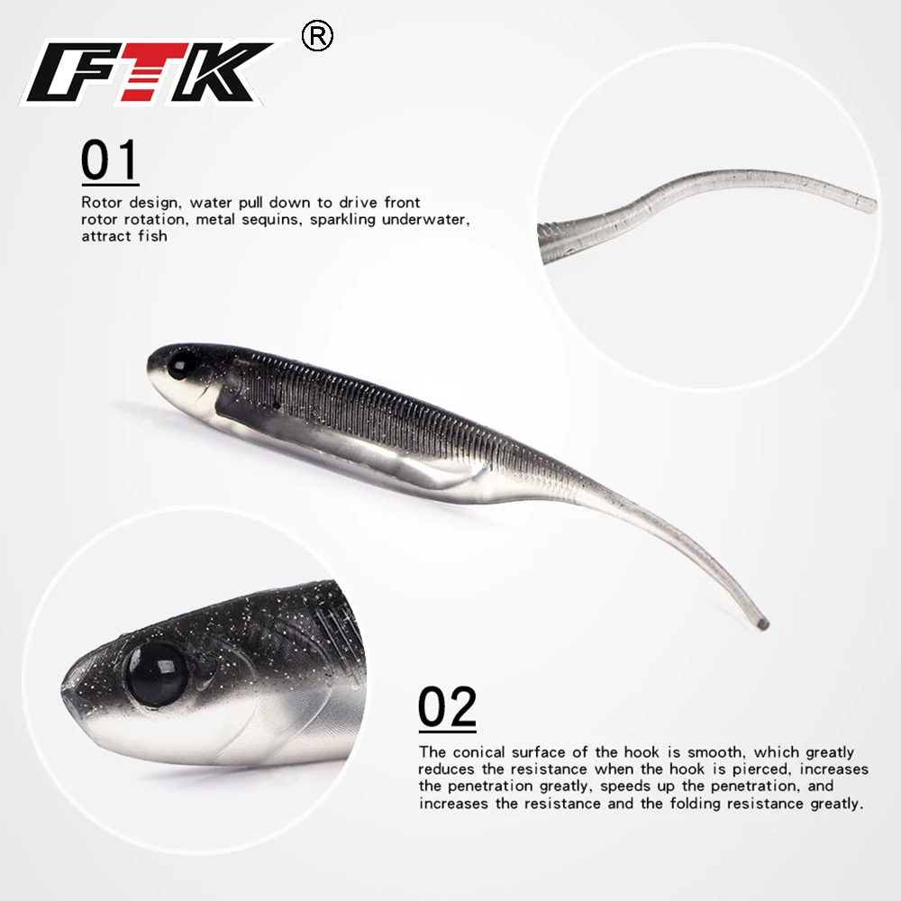 Приманка для рыбалки от ftk 4 шт. Мягкая приманка Minnow Shad Приманка аксессуары 3D глаз поддельная рыба плавающий воблер приманка бас червь силиконовая морская HF