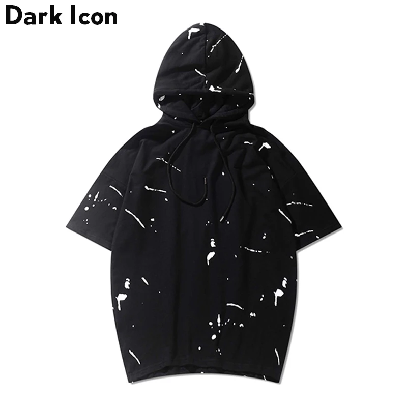 Dark Icon Foil Paint Splatter Men's T-shirt with Hoodie Summer Short Sleeve Hooded Tshirt 2019 Street Tee Shirts Man Clothing