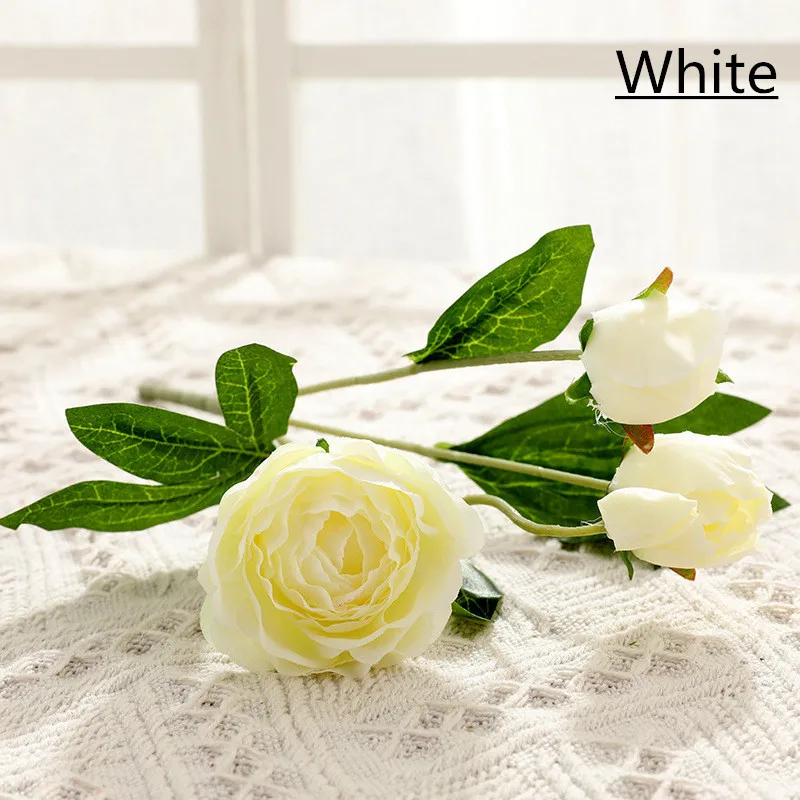 Европейский искусственный цветок, 4 головки, пион, домашний стол, офисные, вечерние, Рождественский Декор, свадебный букет, шелковые розы, пионы - Цвет: Белый