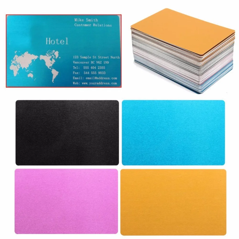 50 цветных деталей пустых визиток из алюминиевого сплава лазерная гравировка брендовые мягкие металлические визитные карточки