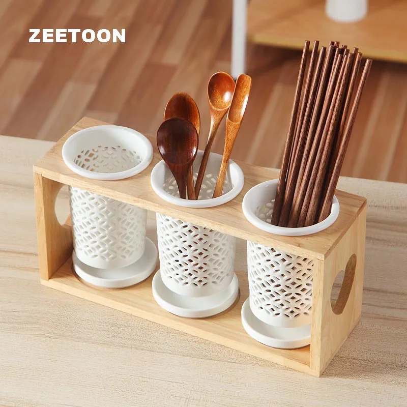 Creative Moisture proof Spoon Fork Cylinder Hollow Ceramic Chopsticks