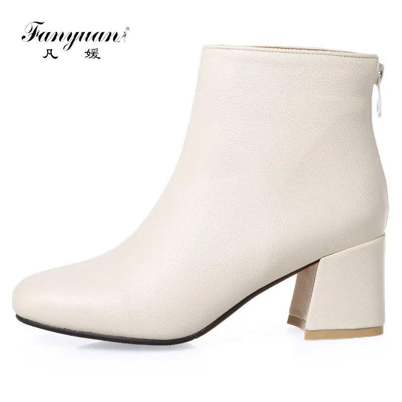 

Fanyuan 2018 Ankle Boots Women Shoes Winter Zipper Round Toe Mid Heels 6CM Short Botas for Winter Boots Woman Size 32-46