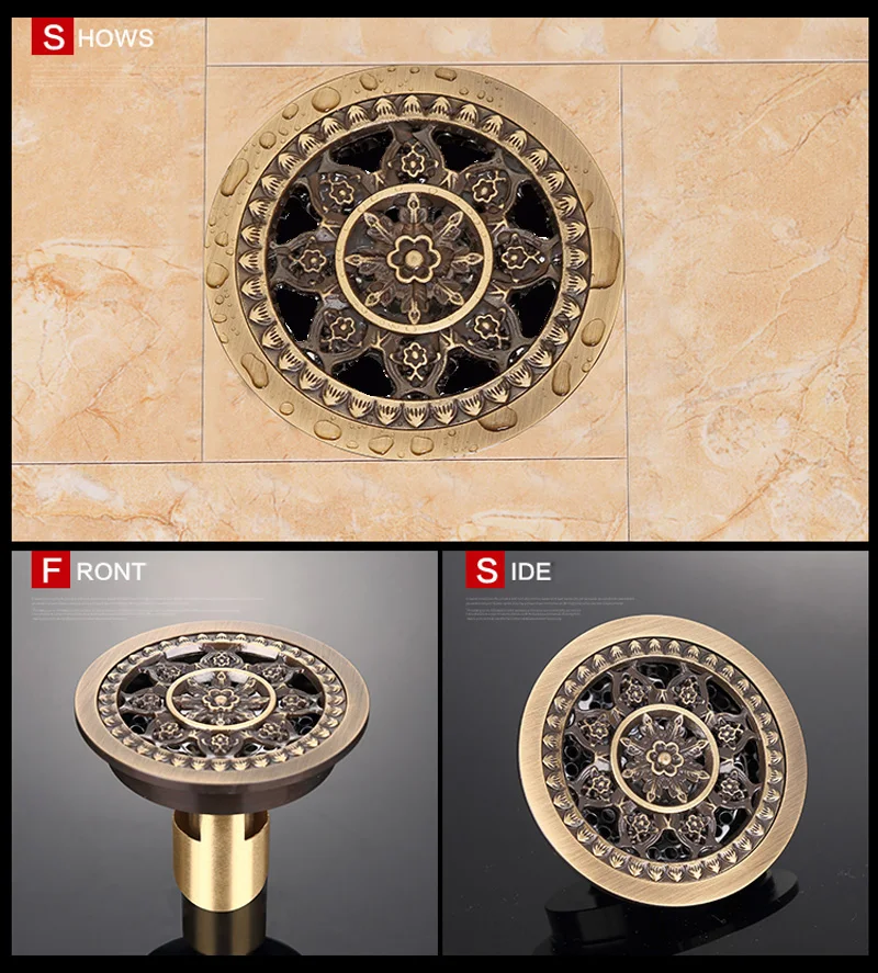 4 Inch Bronze Antique Brass Round Bathroom Floor Drain