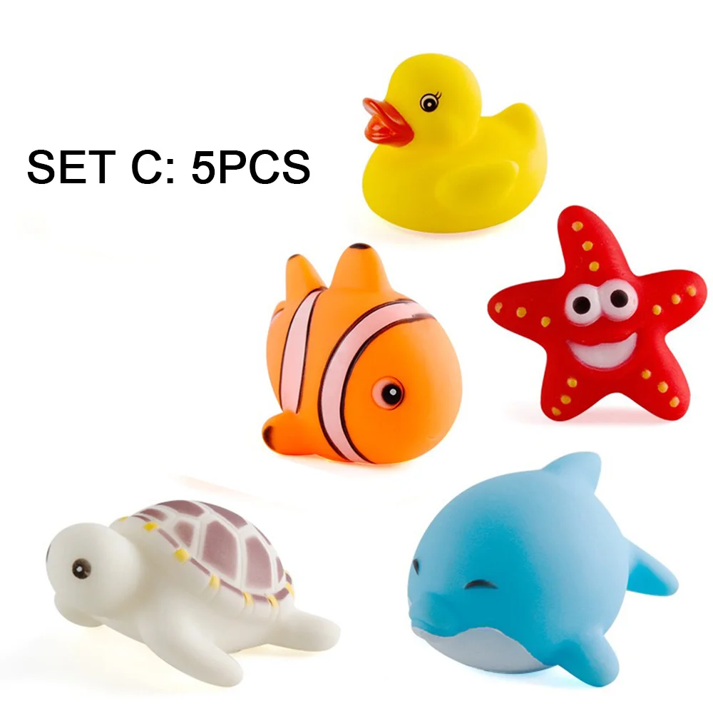 5 предметов в комплекте, детские игрушки для ванной рыболовная сеть Rubber Duck морские животные Игрушки для ванны для ребенка детские гетры для младенцев, Ванная комната бассейн; душ игра - Цвет: 5pcs bath toy set C