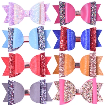 

10.5CM Fabric Faux Leather Hair Bows Kids Cute PU Leather Hairpins For Girl Women Children Hair Accessories Christmas Hair Clips