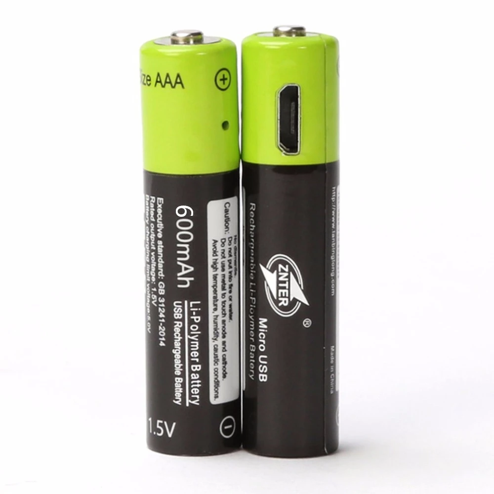 

2pcs/lot ZNTER Mirco USB Rechargeable Battery 1.5V AAA 600mAh Toy Remote Control Battery Lithium Polymer Battery
