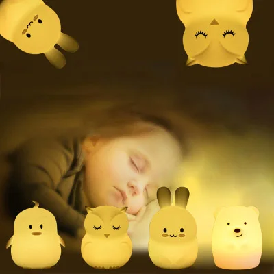 Jiaderui светодиодный животных ночник Сова птица, кролик мультфильм силиконовые малыш игрушка ночника Ночной Настольная лампа подарок детям 8
