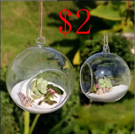 8pieces Dia 8cm Hanging Round Glass Air Plant Terrariums